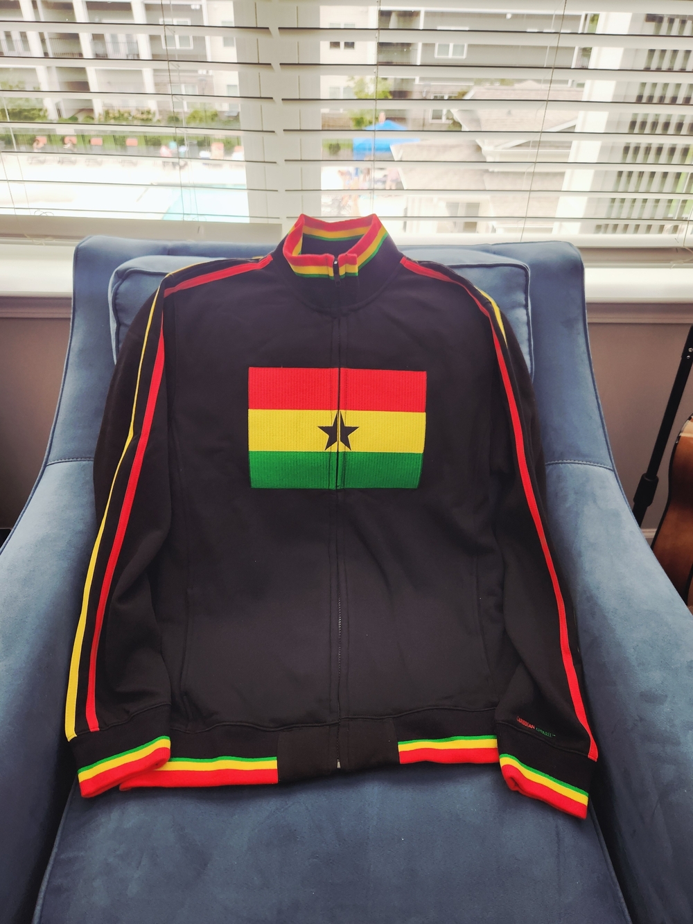 Black Track Jacket with Red-Yellow-Green Ghana Flag Accent By Caribbean Apparel